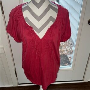 Chaps Women's Red Embroidered Blouse